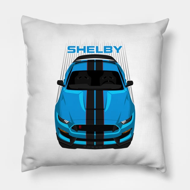 Ford Mustang Shelby GT350R 2015 - 2020 - Grabber Blue - Black Stripes Pillow by V8social