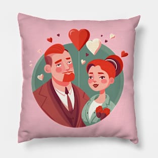 Oil portrait of red haired couple. Valentines day Pillow