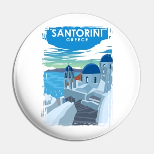 Santorini Greece Vintage Minimal Travel Poster Pin