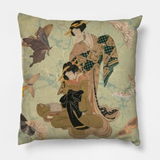 Vintage Geishas and Butterflies Pillow