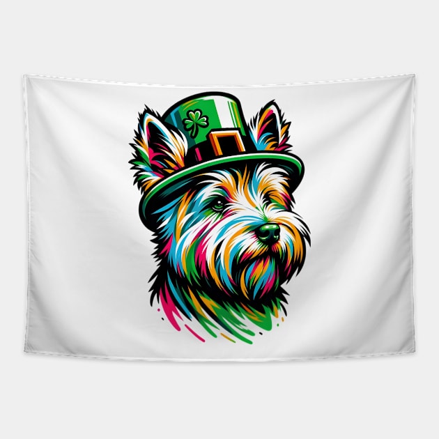 Cairn Terrier Celebrates Saint Patrick's Day in Style Tapestry by ArtRUs