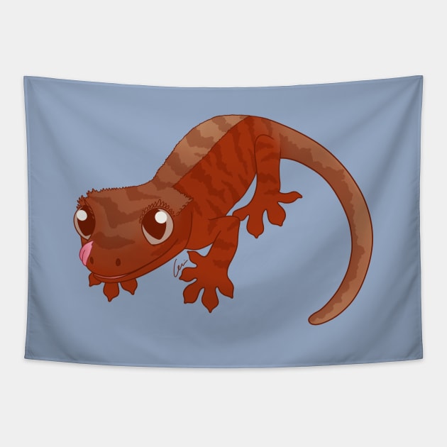 Red Tiger Crested Gecko Tapestry by anacecilia