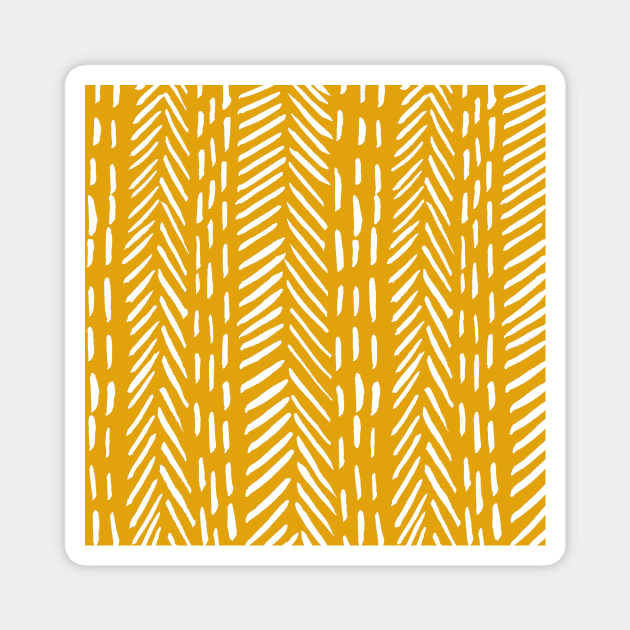 Abstract herringbone pattern - white and ochre Magnet by wackapacka