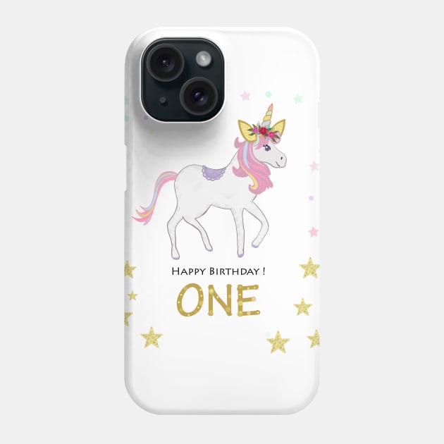 First birthday greeting. One. Magical Unicorn Birthday invitation. Party invitation Phone Case by GULSENGUNEL