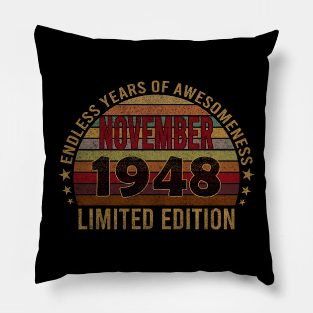 73 Year Old 73rd Birthday Design for November 1948 born Limited Edition Legend BDay Gift Pillow by mahmuq