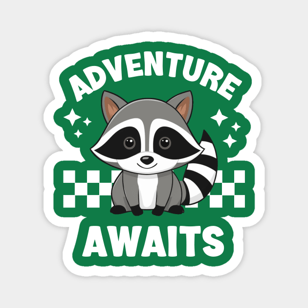 Cute Raccoon Adventure Awaits Kawaii Magnet by Montony