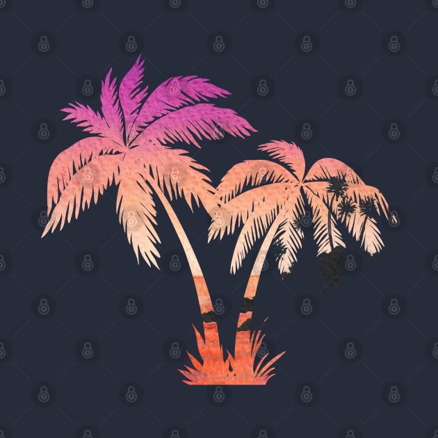 Palm trees silhouette and sunset double exposure by Starlight Tales