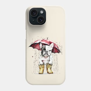 Cute french bulldog under the rain with red umbrella, vintage style, frenchie mon, frenchie dad, frenchie on vintage sun Phone Case