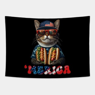 American Shorthair Merica Hotdog Patriotic 4th of July Tapestry