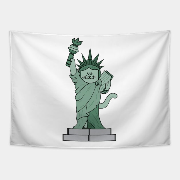 The cat statue of liberty Tapestry by adrianserghie