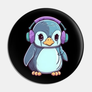 Penguin Headphones Pin