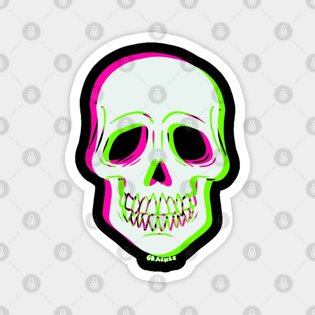 3D Glitch Skull (Pink and Green Version) Magnet by Jan Grackle