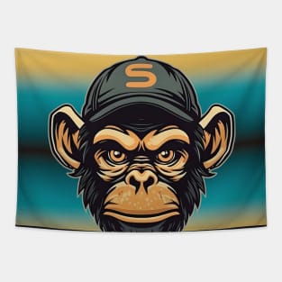 Chimpanzee monkey with a cap Tapestry