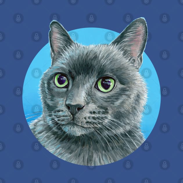 Cute Russian Blue Gray Cat by rebeccawangart