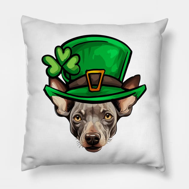 Funny St Patricks Day Hairless Terrier Pillow by whyitsme