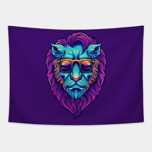 Psychedelic Lion Head Illustration Tapestry