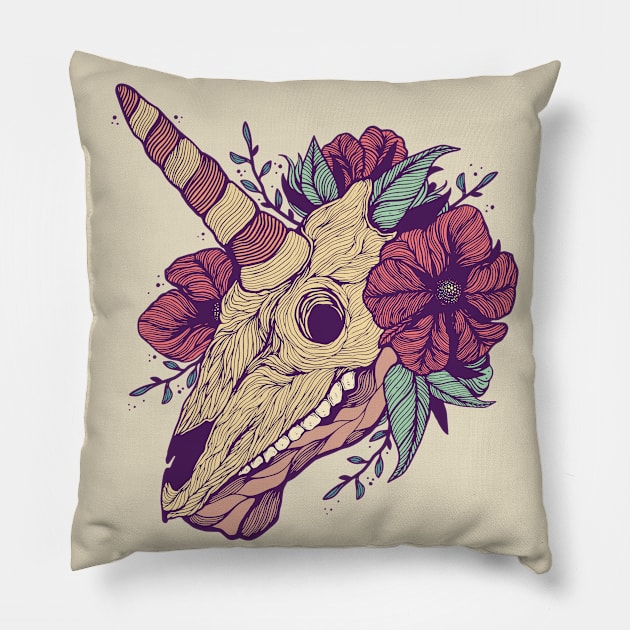 unicorn Skull Pillow by CatchyInk