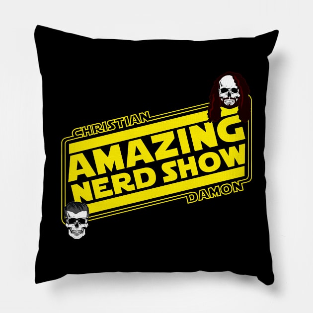 Yellow Amazing Nerd Show Skull Logo Pillow by The Amazing Nerd Show 