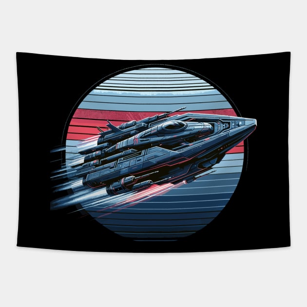 Futuristic Naval Might: Advanced Warship Design Tapestry by Graphic Wonders Emporium