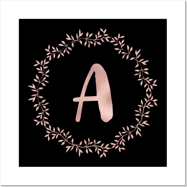 Letter S Rose Gold Metallic Foil Flower Monogram Canvas Print for