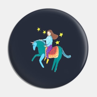 Girl riding a unicorn Pin