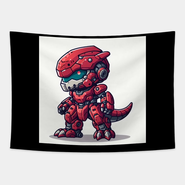 Chibi Red dinosaur robot Tapestry by Mechanime World