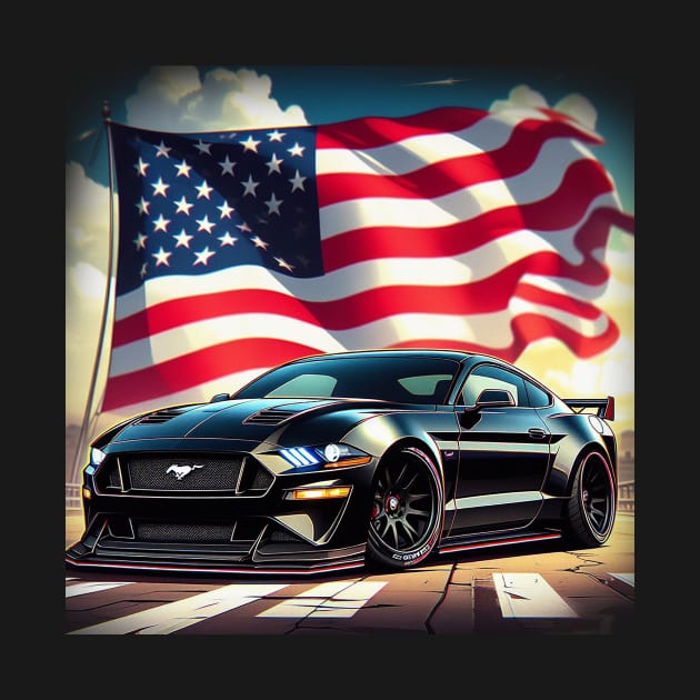 Ford Mustang  and The American Flag by Gas Autos by GasAut0s