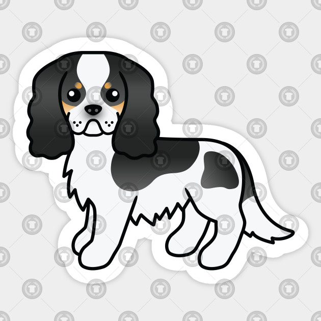 Tricolor Cavalier King Charles Spaniel Dog Cute Cartoon