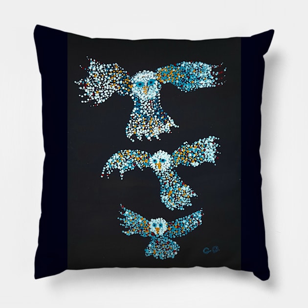 Owls created with dots - pointillism - dot art, owl art Pillow by GarryGreenwood