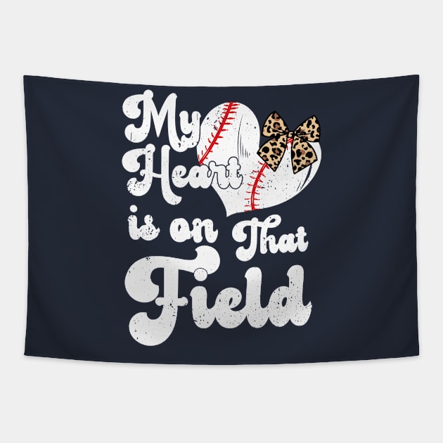 funny My Heart is on That Field softball baseball mom dad Tapestry by Gaming champion