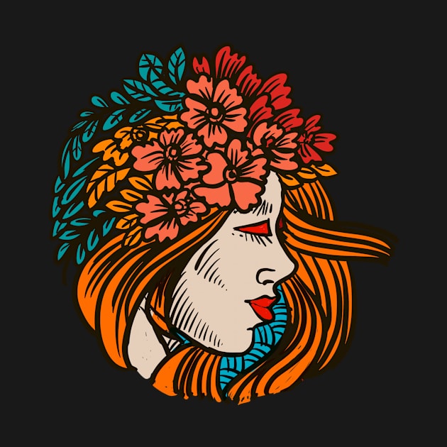 the women and flower by engrave illustration