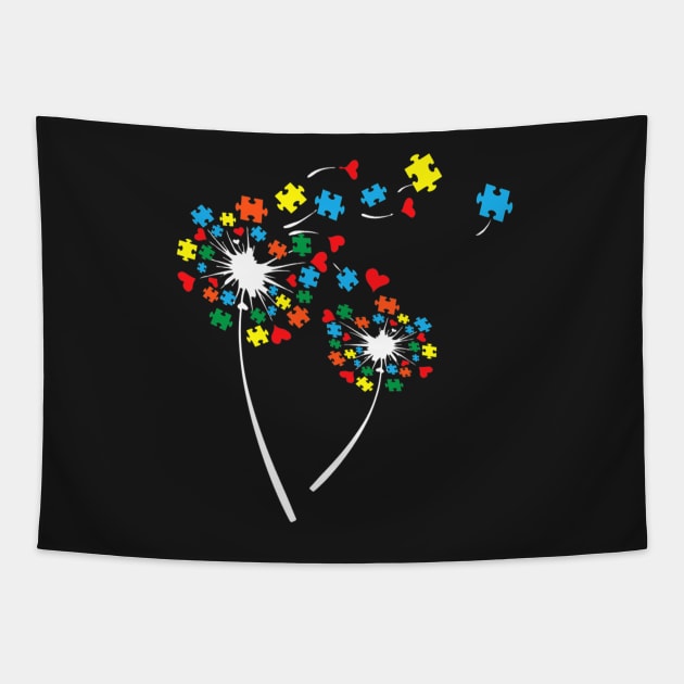 Autism Puzzle Pieces Dandelion Flower Cute Awareness Tapestry by CarolIrvine