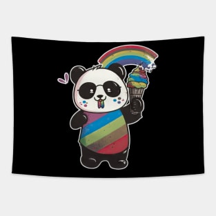 Cute Kawaii Panda Pride with rainbow ice Tapestry