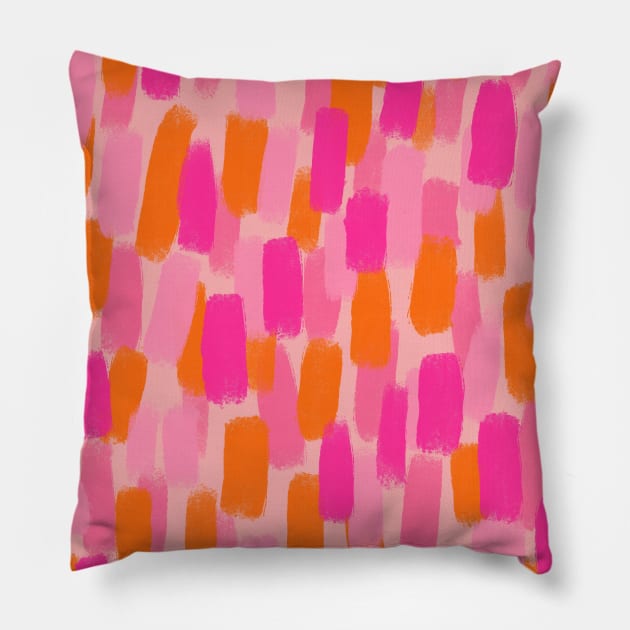 Abstract, Pink with Orange, Paint Brush Effect Pillow by OneThreeSix