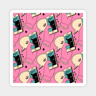 Boop Nose Black Cat Pattern in pink Magnet