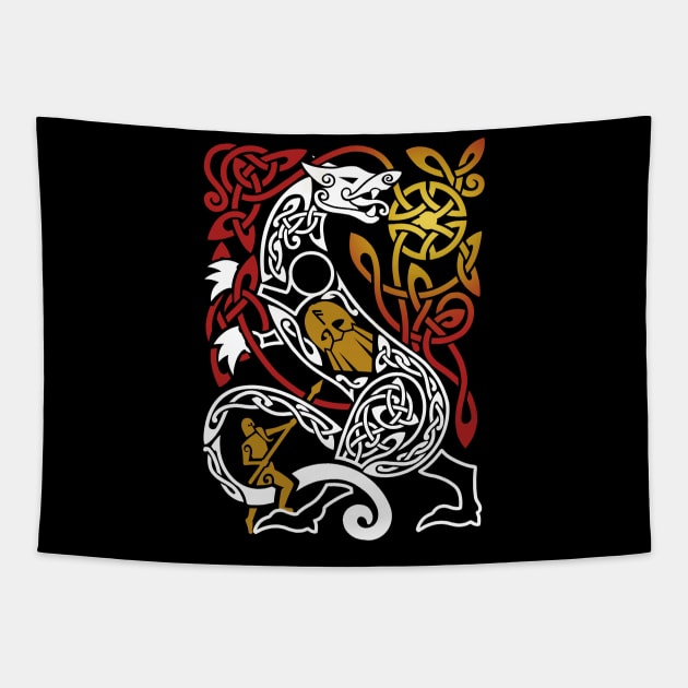 Fenrir at Ragnarok Norse Mythology Design Tapestry by Art of Arklin