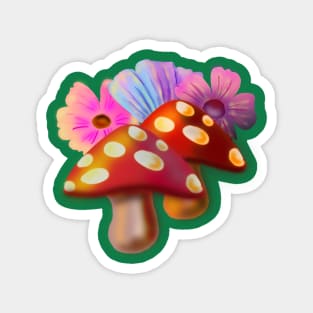 three Flowers & Two Mushrooms Magnet