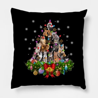 Christmas Pajama Cats Tree Xmas Lights Snow Kitten Funny Shirt Pillow