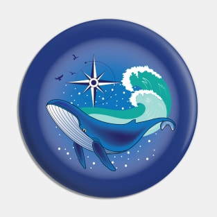 blue whale and compass Pin