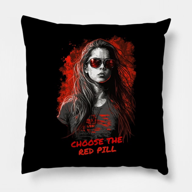 Red Pill Girl Pillow by infernoconcepts