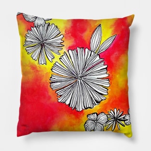 Flowers are Life Painting in Orange Red Yellow Watercolor Pillow