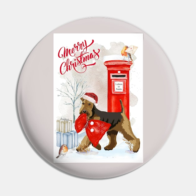 Airedale Terrier Merry Christmas Santa Dog Pin by Puppy Eyes