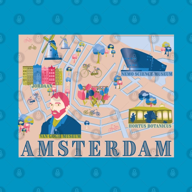 Amsterdam, Netherlands Illustrated Map by 7Hancocks