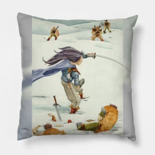 Winter Warrior in Snow Version 2 Pillow