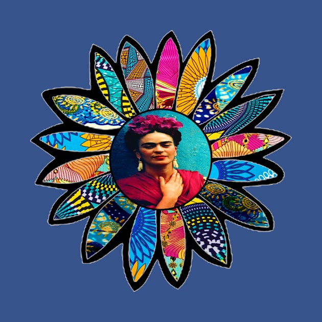 Kahlo Retro Blue Flower by artbyomega