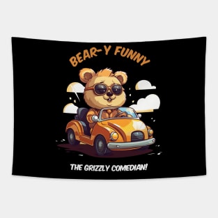 Funny bear ride a car Tapestry