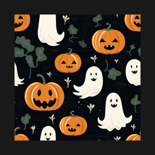 Ghost and pumpkins Halloween pattern T-Shirt