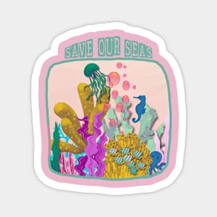 Save our seas, ocean creature design Magnet