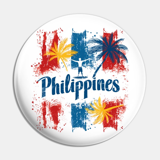 Philippines Vibes - Colourful palm trees and surfer Pin by MLArtifex