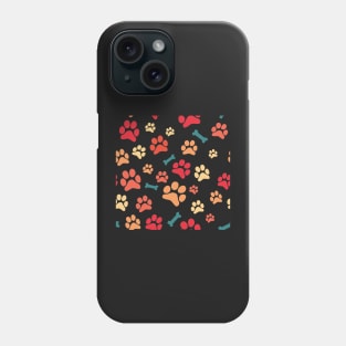 Autumn Color Puppy Paw Prints and Bones On Black Pattern Phone Case